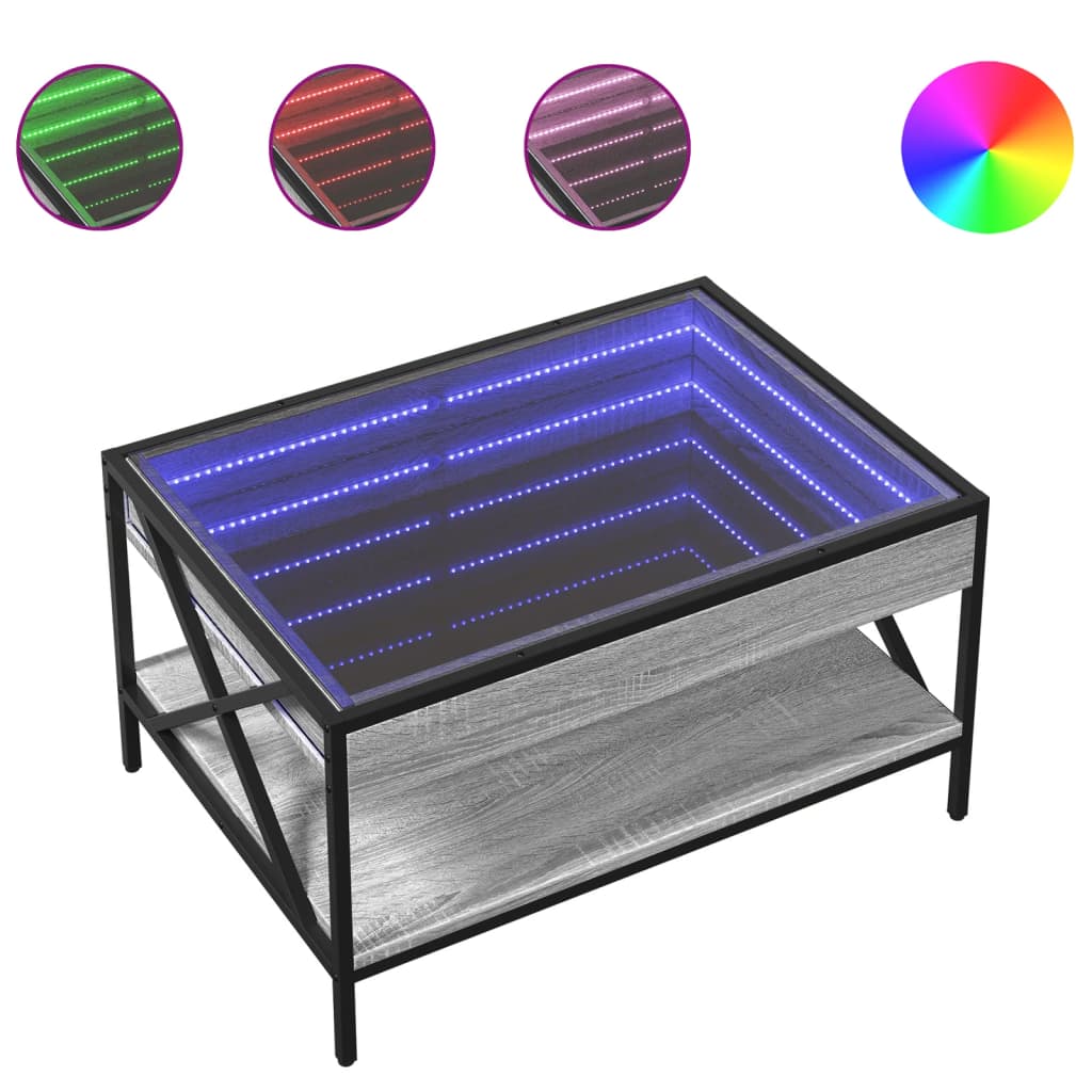 Coffee Table with Infinity LED Grey Sonoma 70x50x38 cm