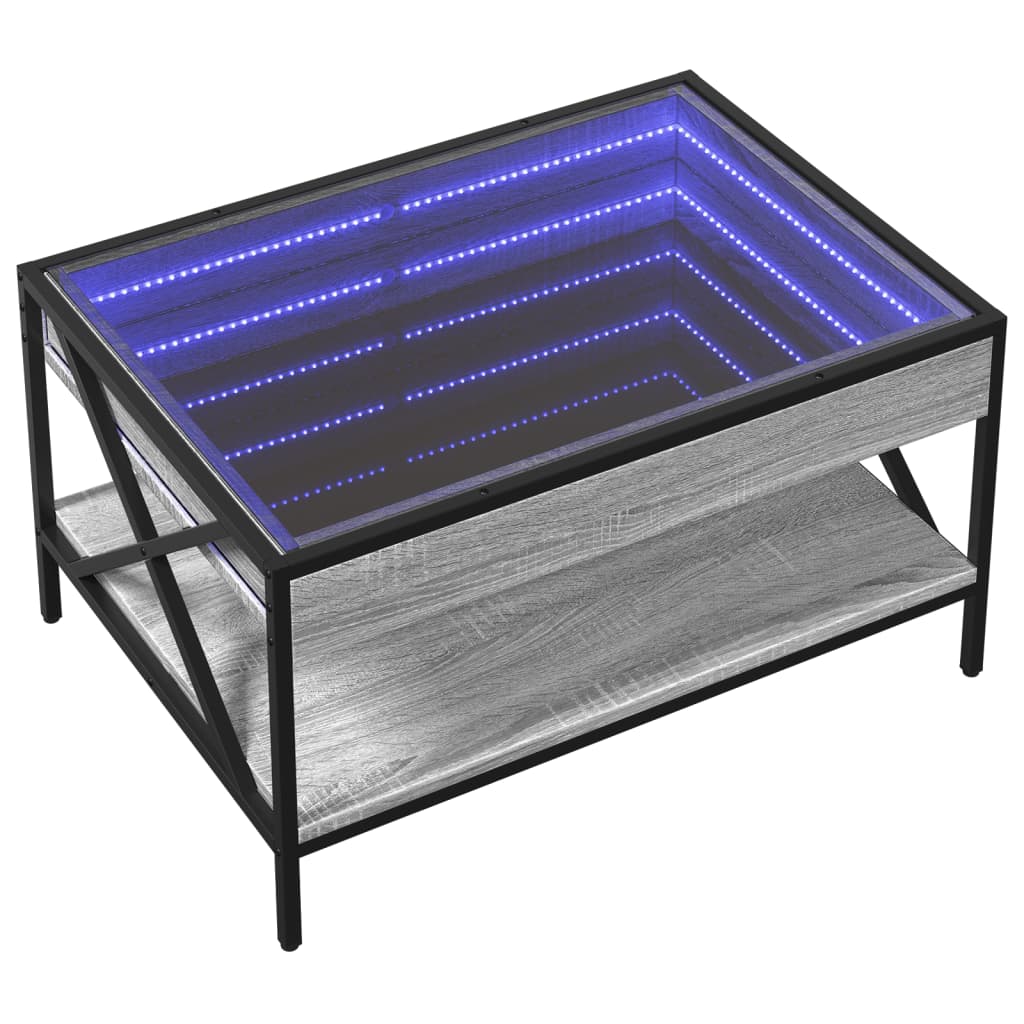 Coffee Table with Infinity LED Grey Sonoma 70x50x38 cm