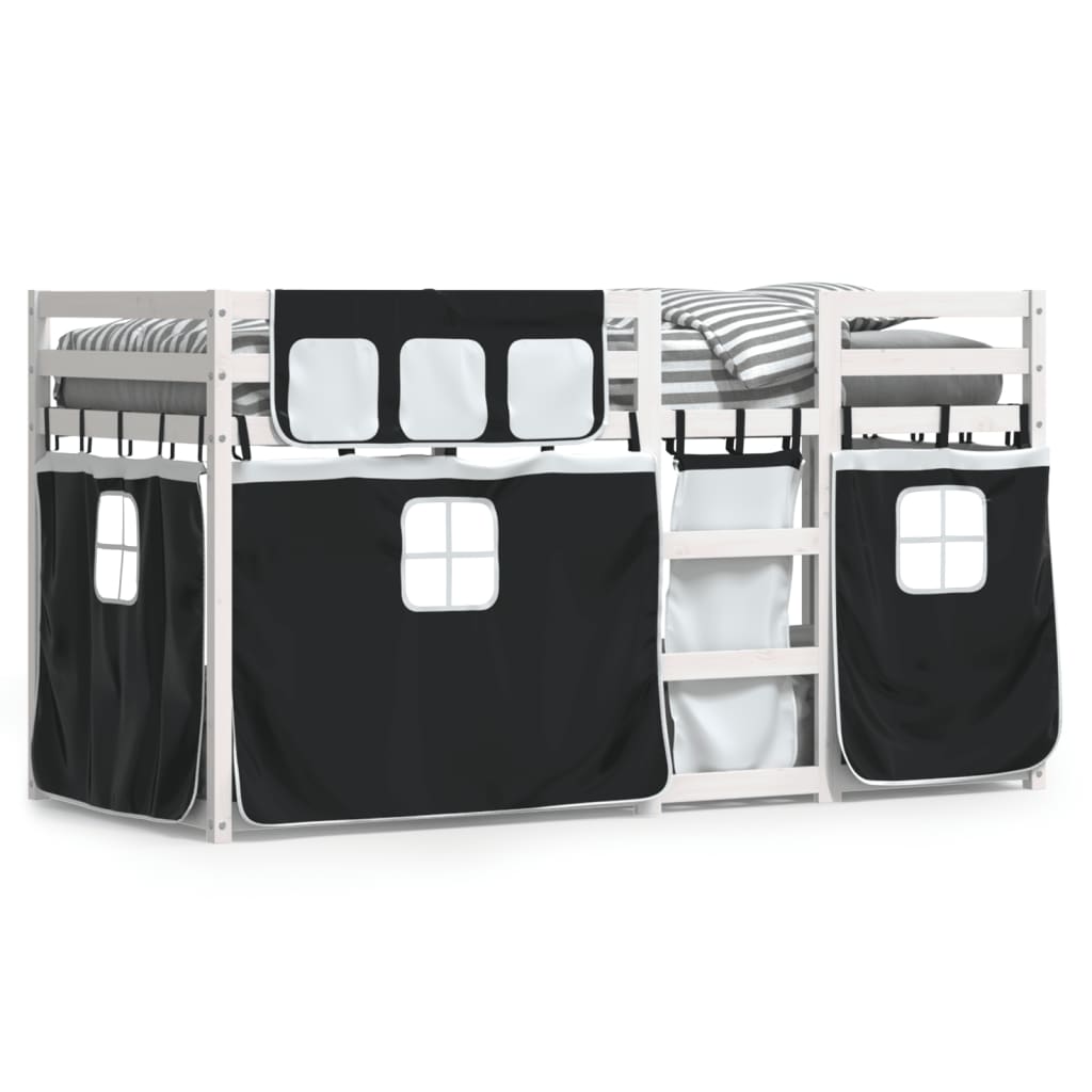 Bunk Bed without Mattress White&Black 75x190 cm Small Single Solid Wood Pine
