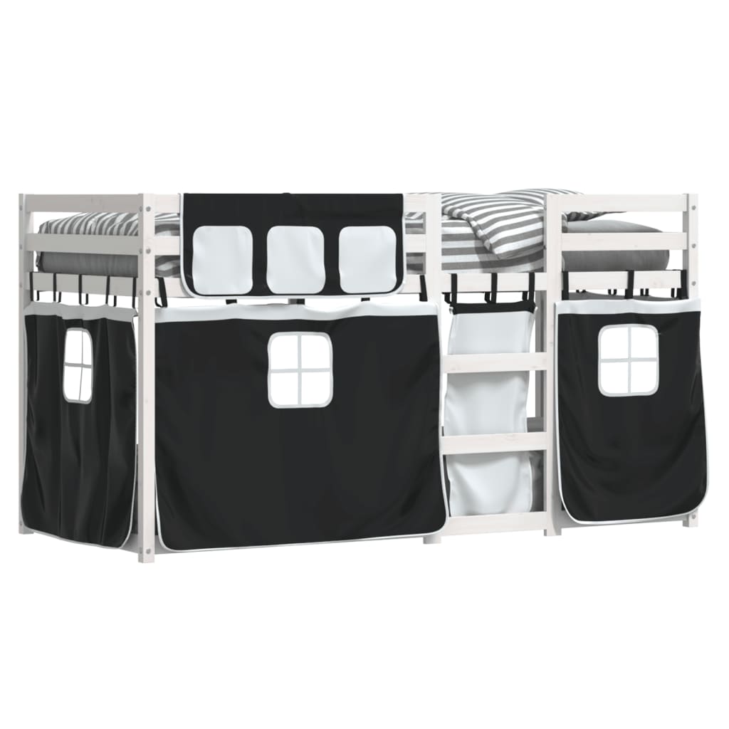 Bunk Bed without Mattress White&Black 75x190 cm Small Single Solid Wood Pine