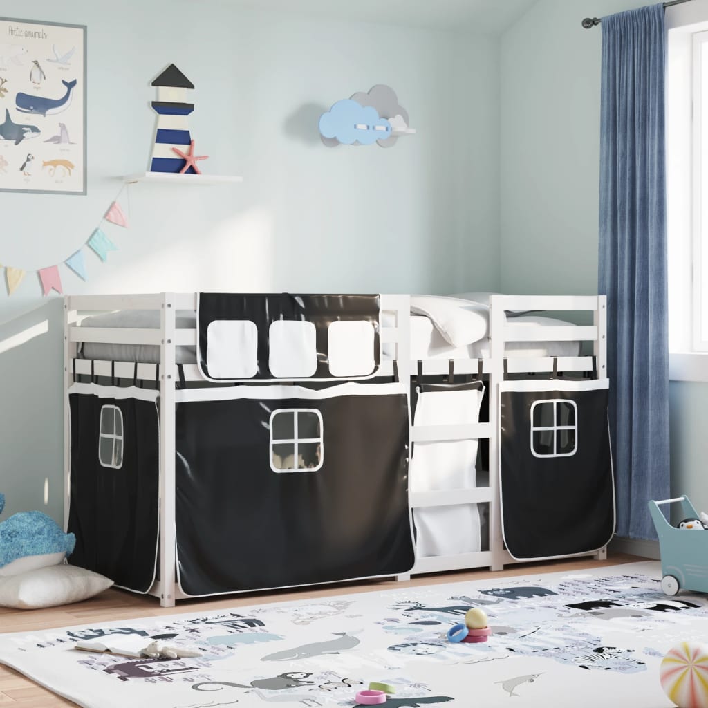 Bunk Bed without Mattress White&Black 75x190 cm Small Single Solid Wood Pine