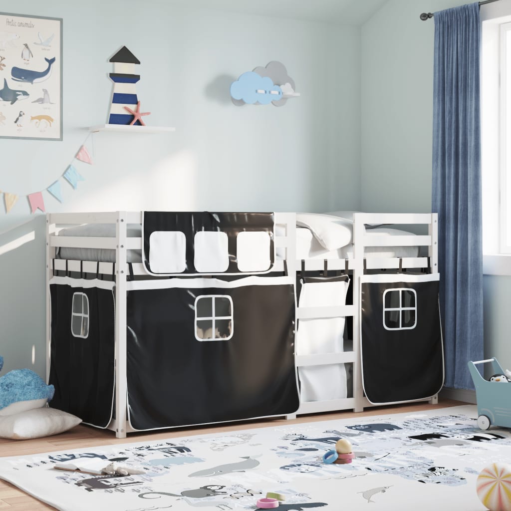 Bunk Bed without Mattress White&Black 90x190 cm Single Solid Wood Pine
