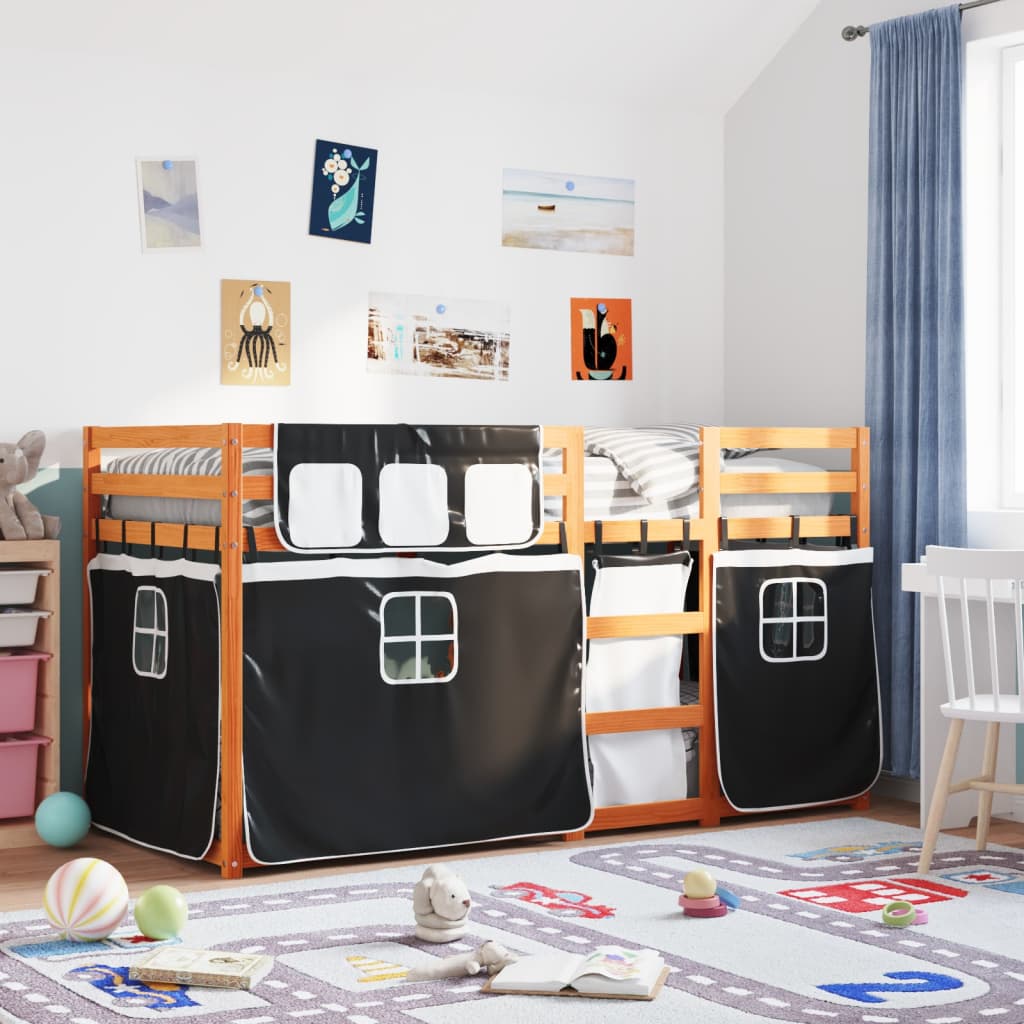 Bunk Bed without Mattress White&Black 90x190 cm Single Solid Wood Pine