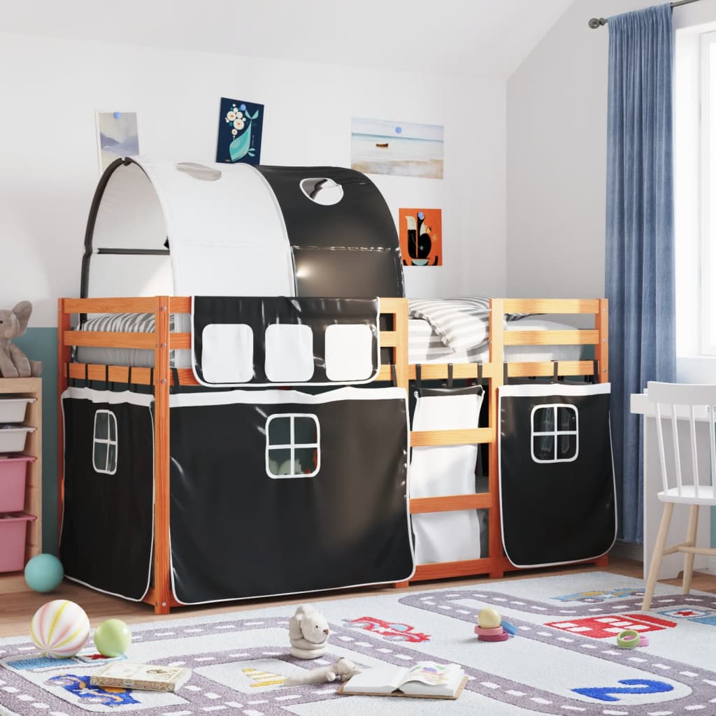 Bunk Bed without Mattress White&Black 75x190 cm Small Single Solid Wood Pine