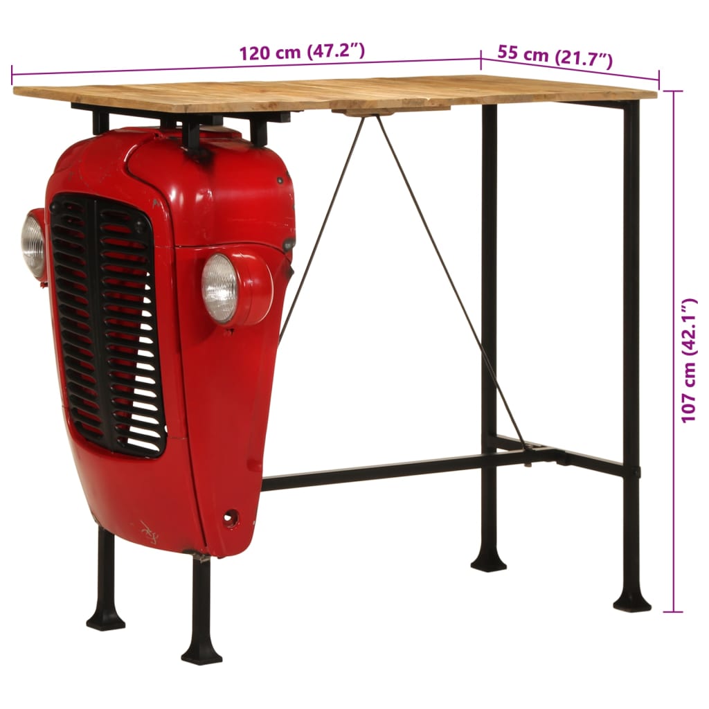 Tractor Bar Table Red and Brown 55x120x107 cm Solid Wood Mango
