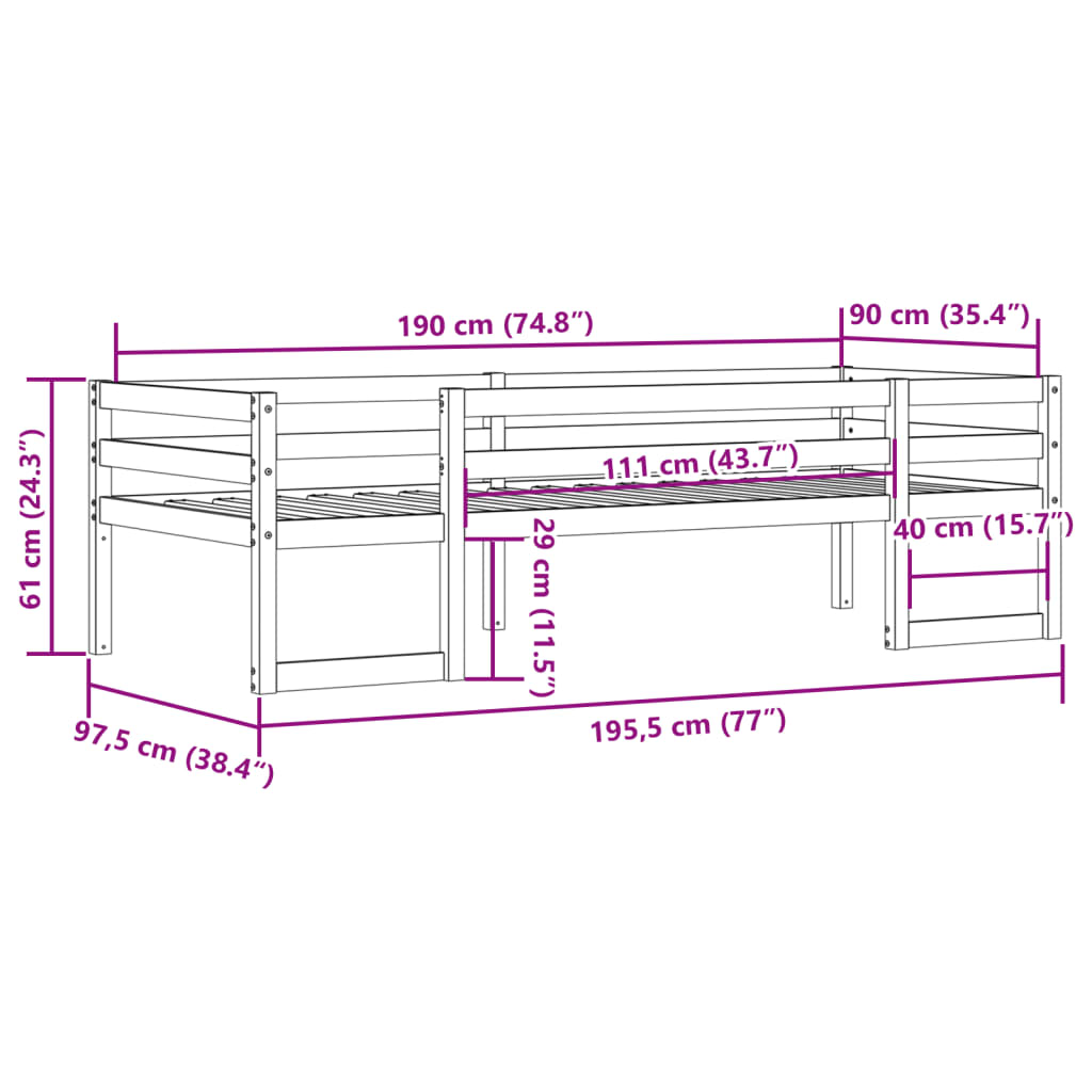 Kids' Bed Frame without Mattress 90x190 cm Single Solid Wood Pine
