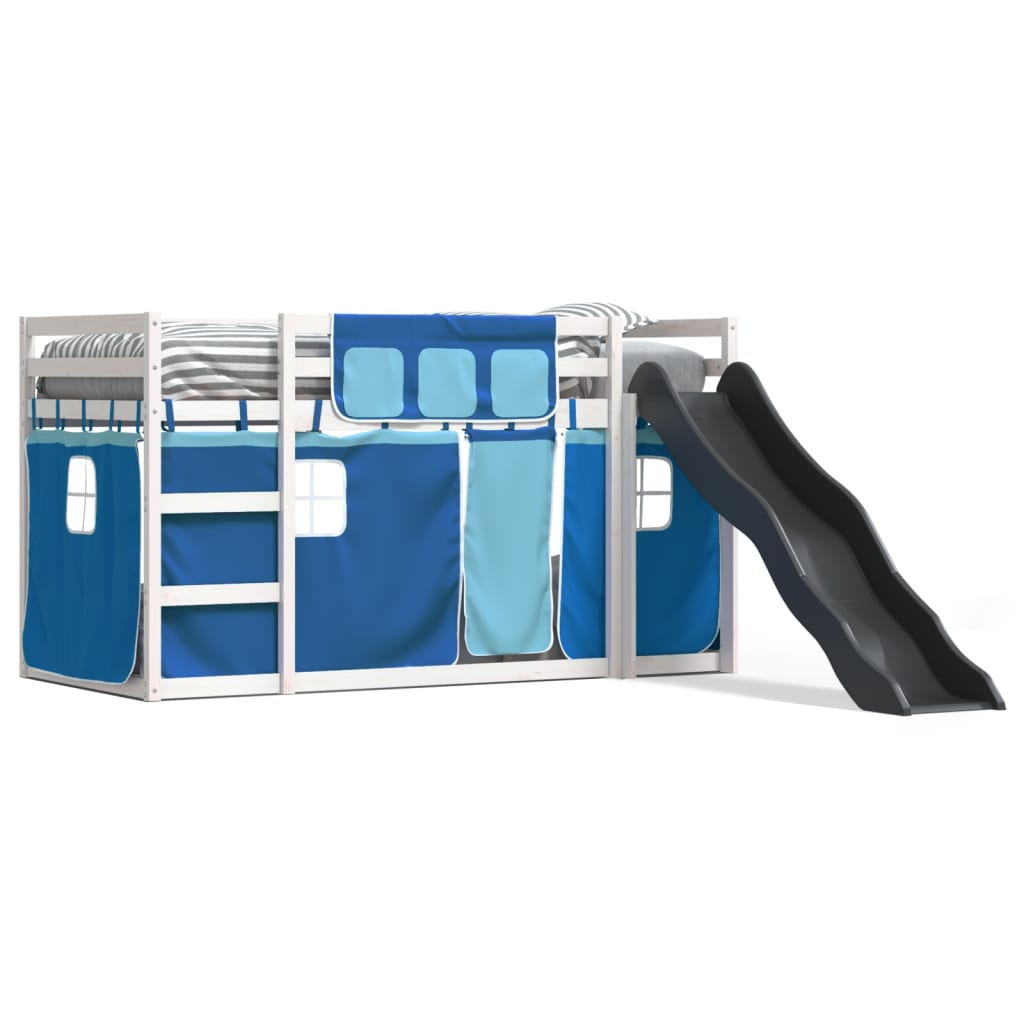 Bunk Bed without Mattress with Slide and Curtains Blue 80x200 cm