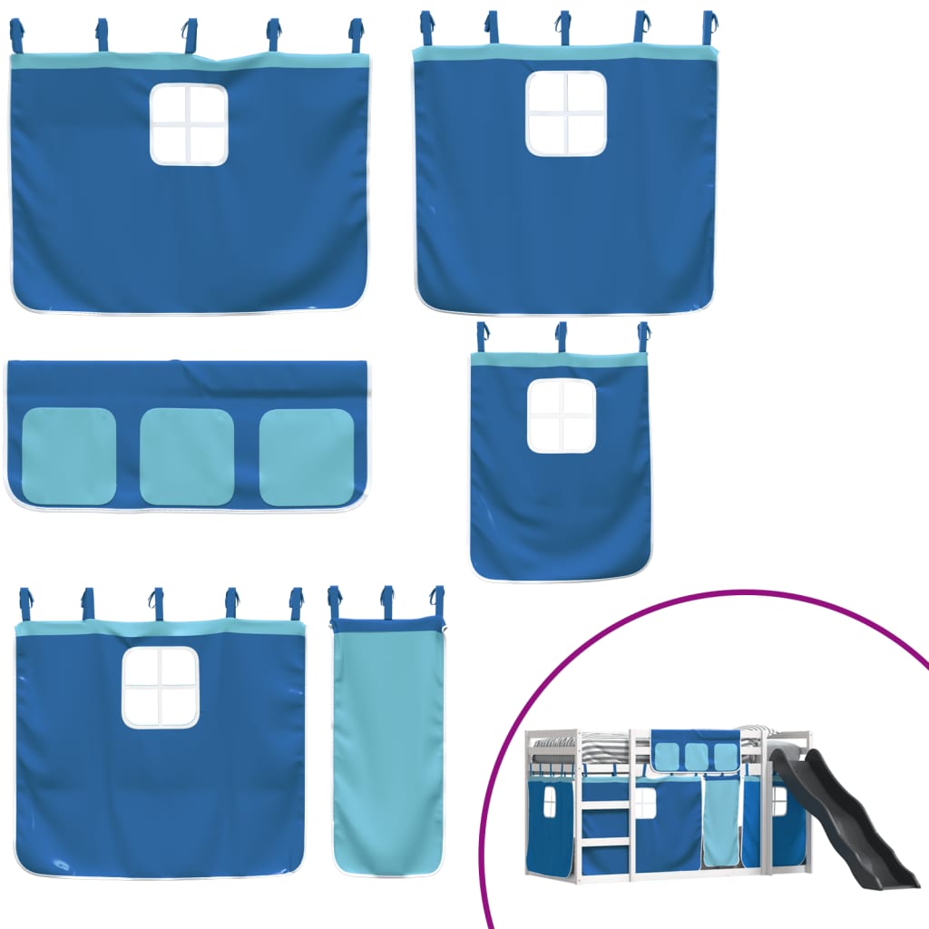 Bunk Bed without Mattress with Slide and Curtains Blue 80x200 cm
