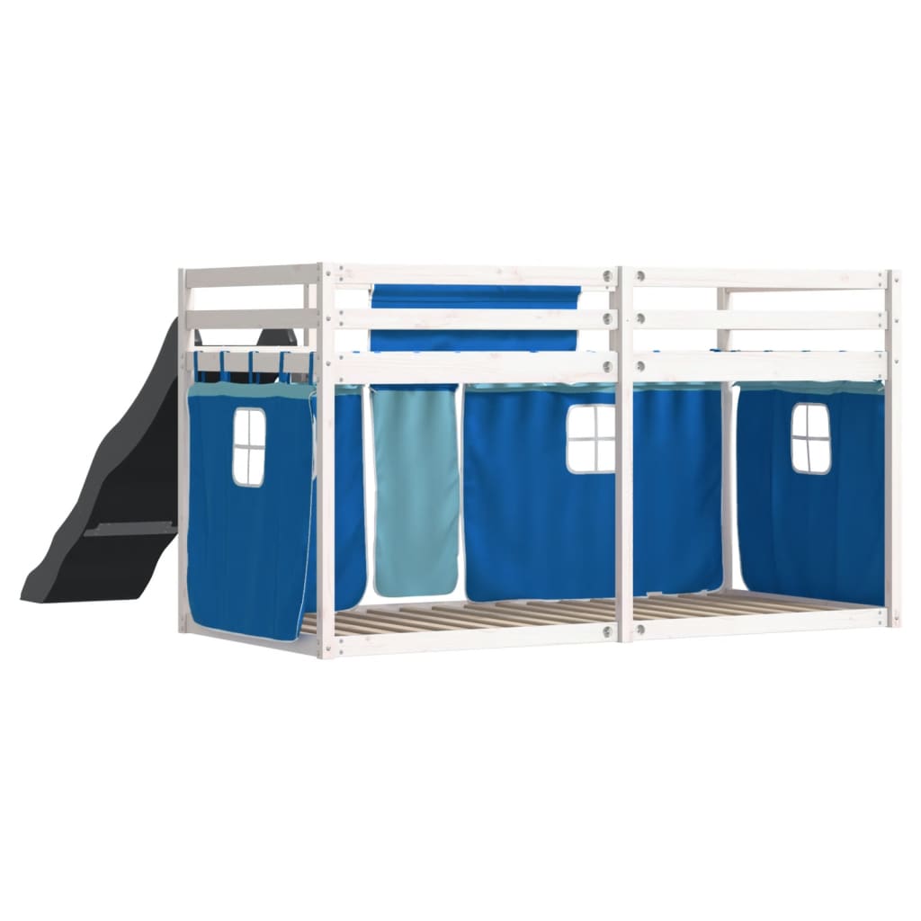 Bunk Bed without Mattress with Slide and Curtains Blue 80x200 cm