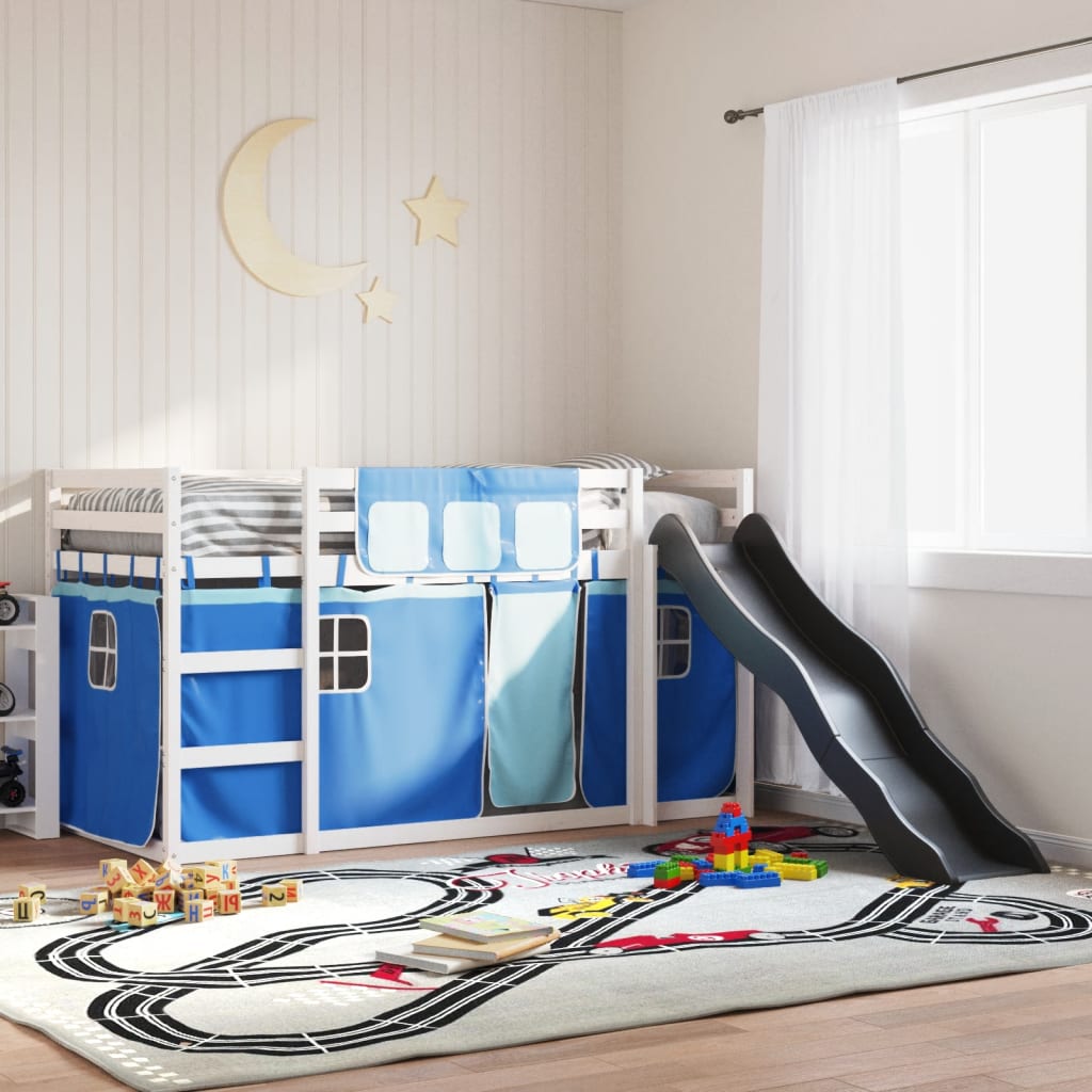 Bunk Bed without Mattress with Slide and Curtains Blue 80x200 cm