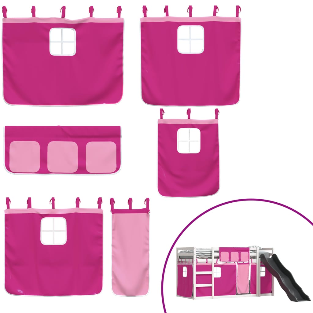 Bunk Bed without Mattress with Slide and Curtains Pink 80x200 cm