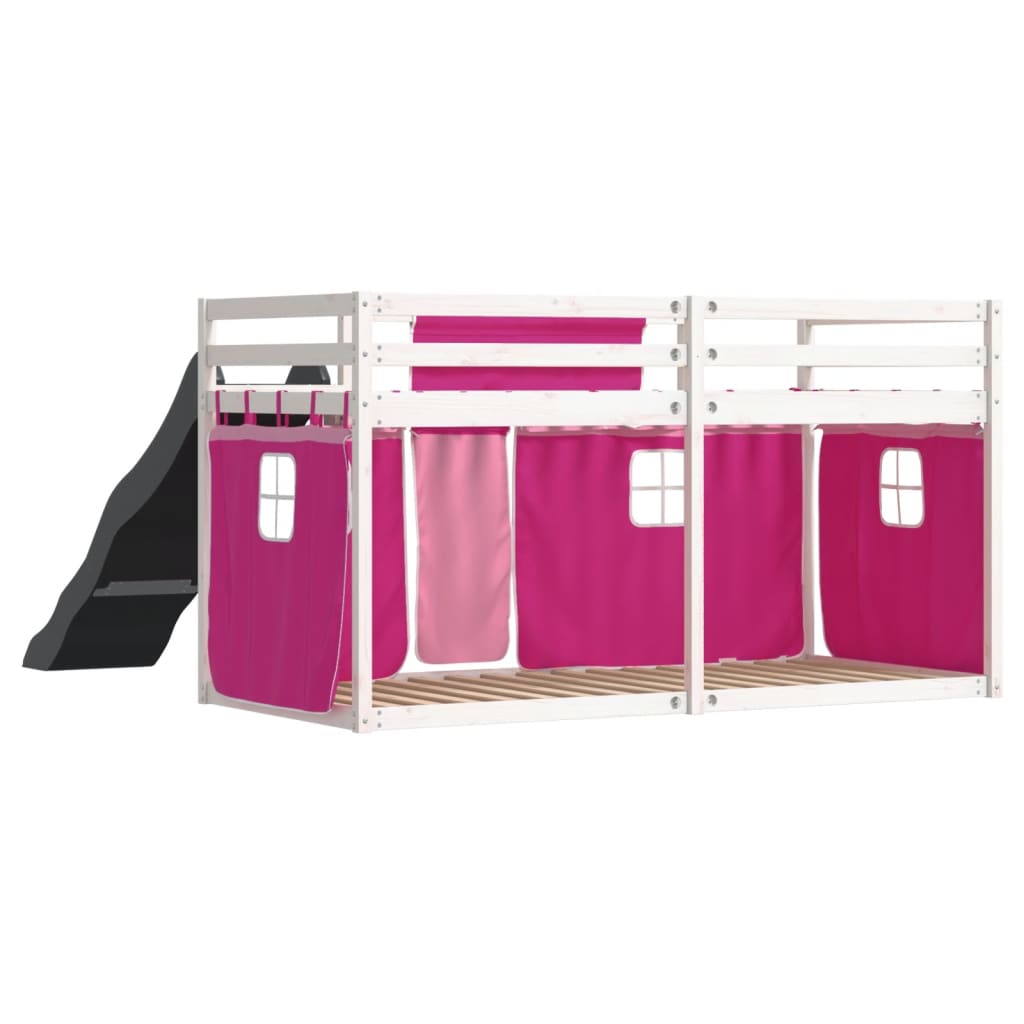 Bunk Bed without Mattress with Slide and Curtains Pink 80x200 cm