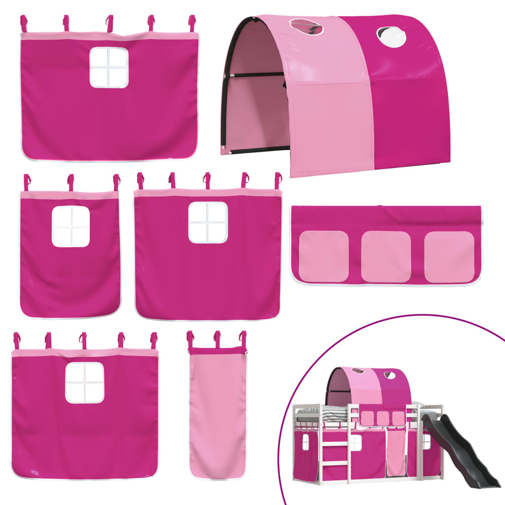 Bunk Bed without Mattress with Slide and Curtains Pink 90x200 cm