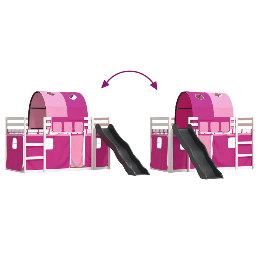 Bunk Bed without Mattress with Slide and Curtains Pink 90x200 cm