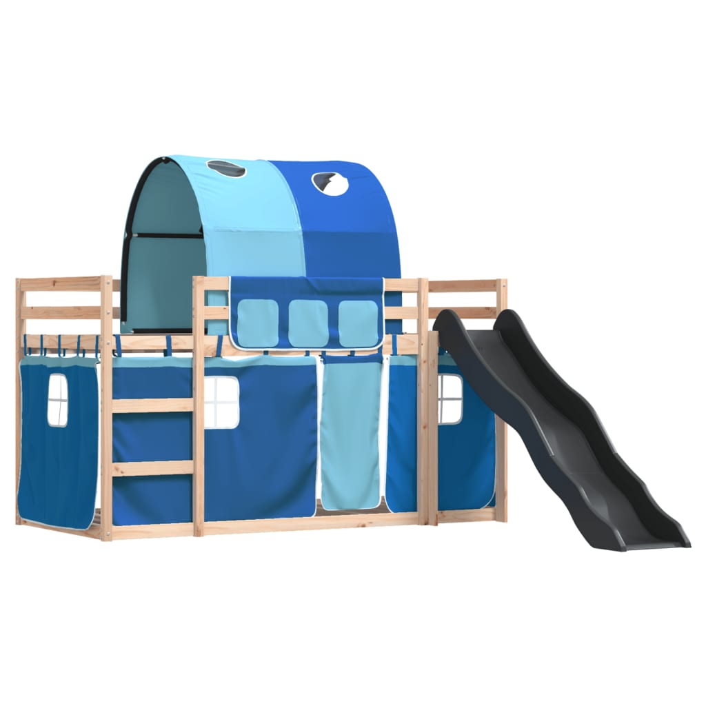 Bunk Bed without Mattress with Slide and Curtains Blue 80x200 cm