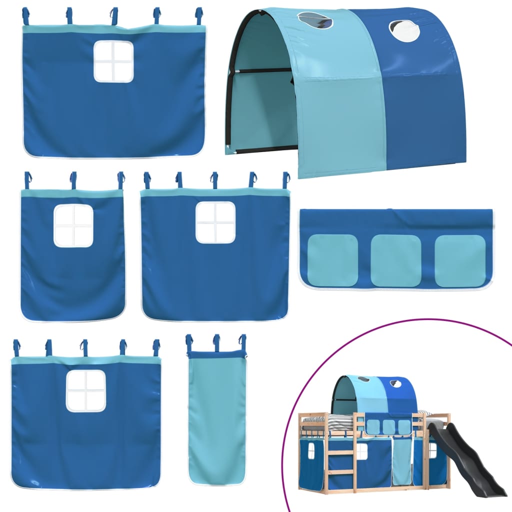 Bunk Bed without Mattress with Slide and Curtains Blue 80x200 cm