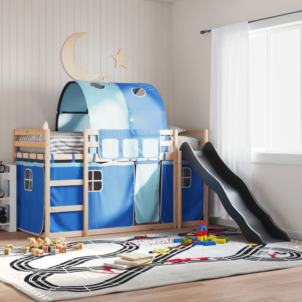 Bunk Bed without Mattress with Slide and Curtains Blue 80x200 cm