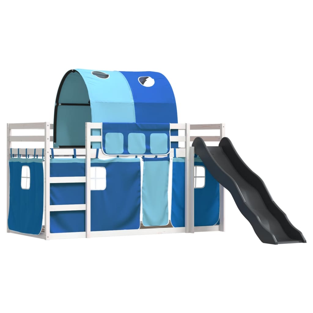 Bunk Bed without Mattress with Slide and Curtains Blue 80x200 cm
