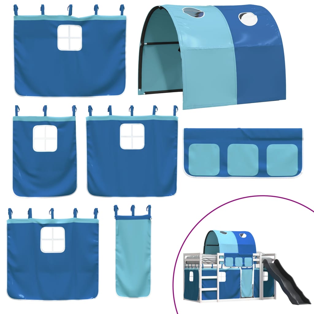 Bunk Bed without Mattress with Slide and Curtains Blue 80x200 cm