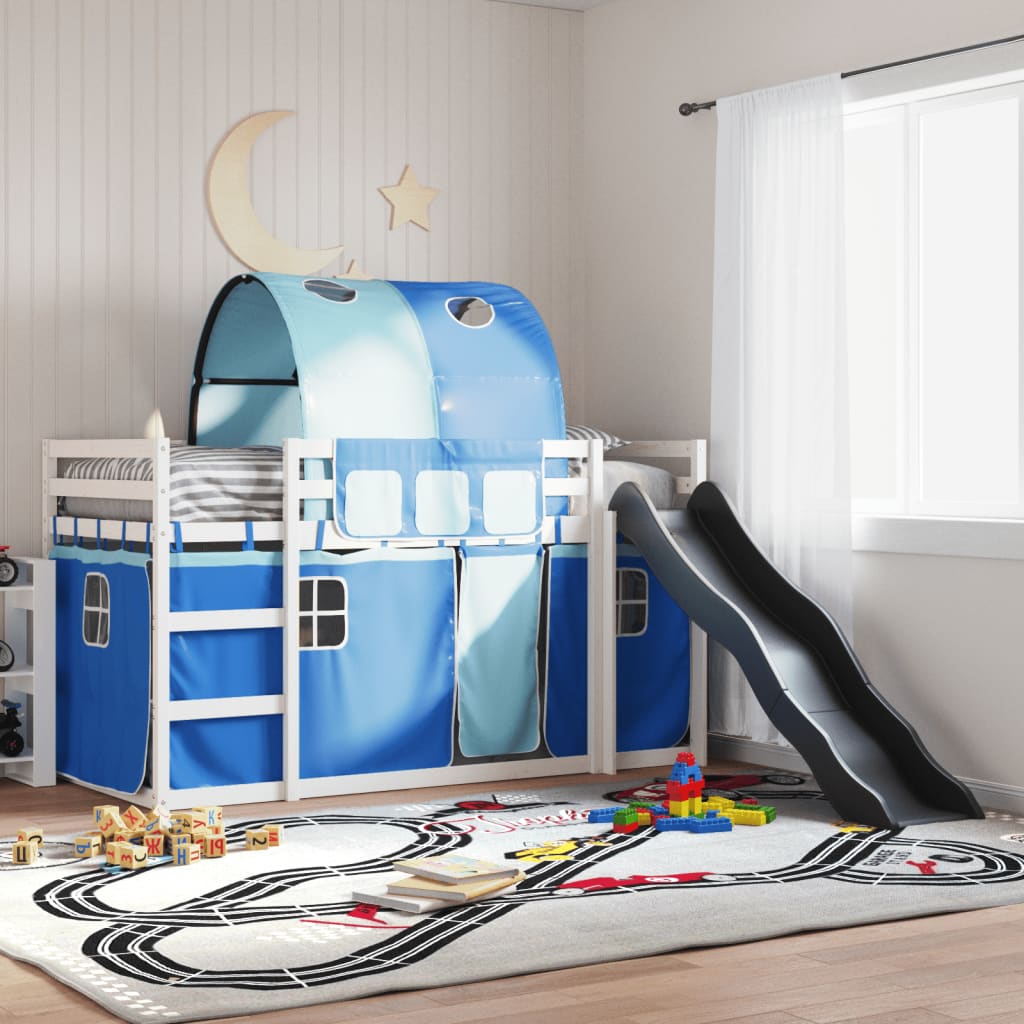 Bunk Bed without Mattress with Slide and Curtains Blue 80x200 cm
