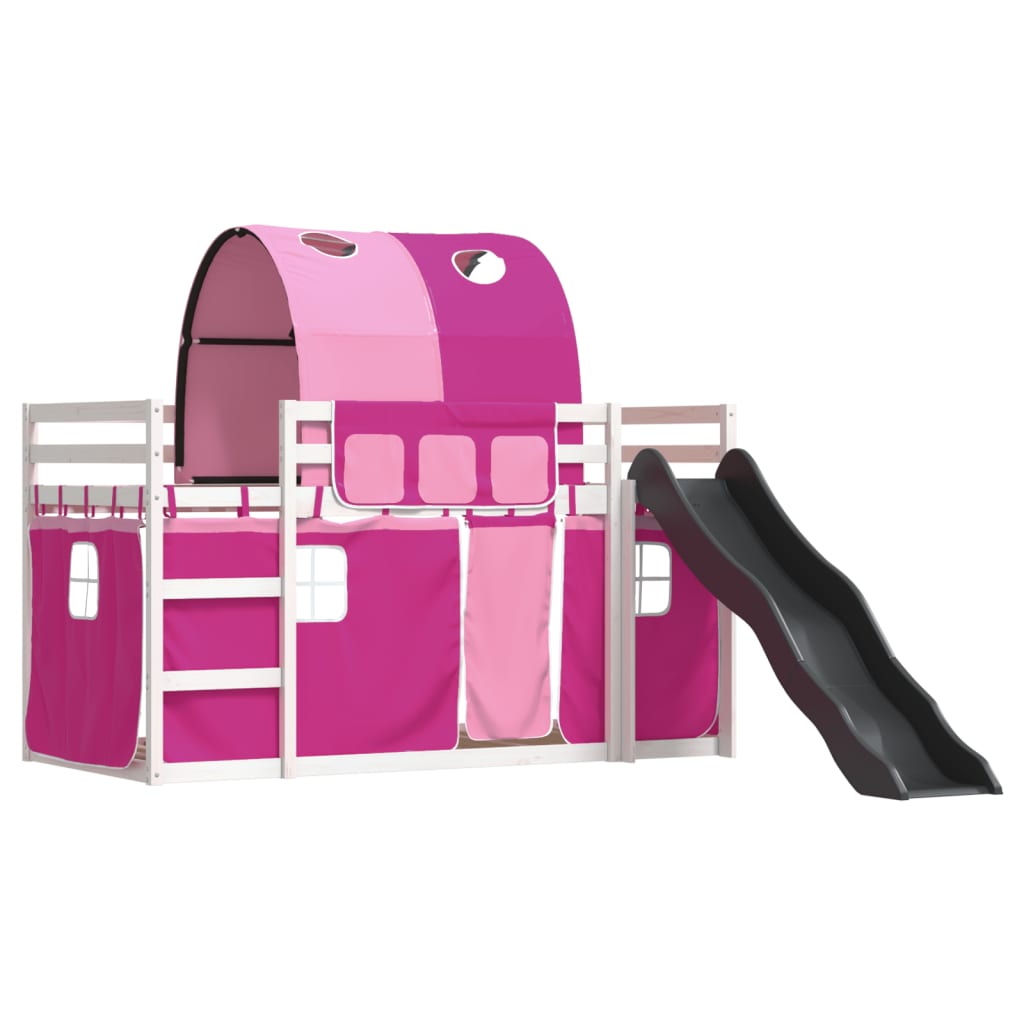 Bunk Bed without Mattress with Slide and Curtains Pink 80x200 cm
