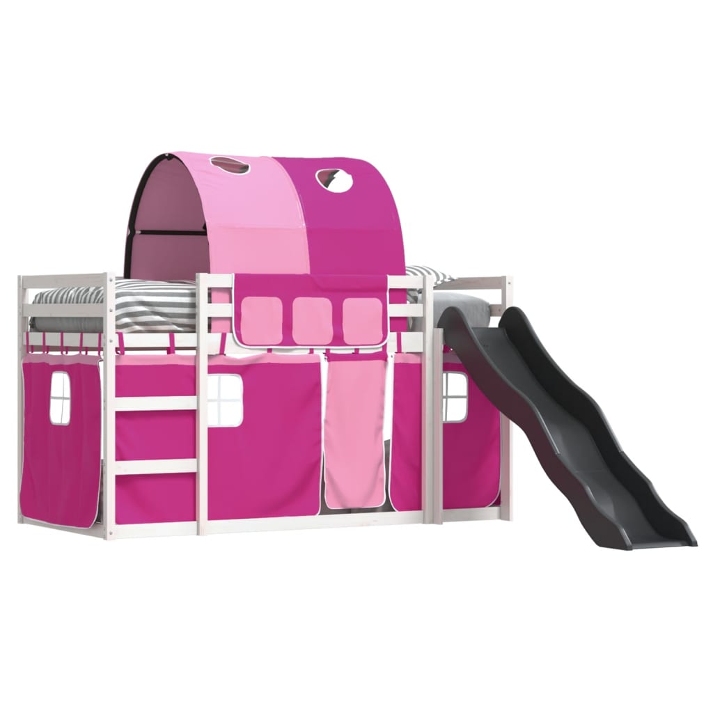 Bunk Bed without Mattress with Slide and Curtains Pink 80x200 cm