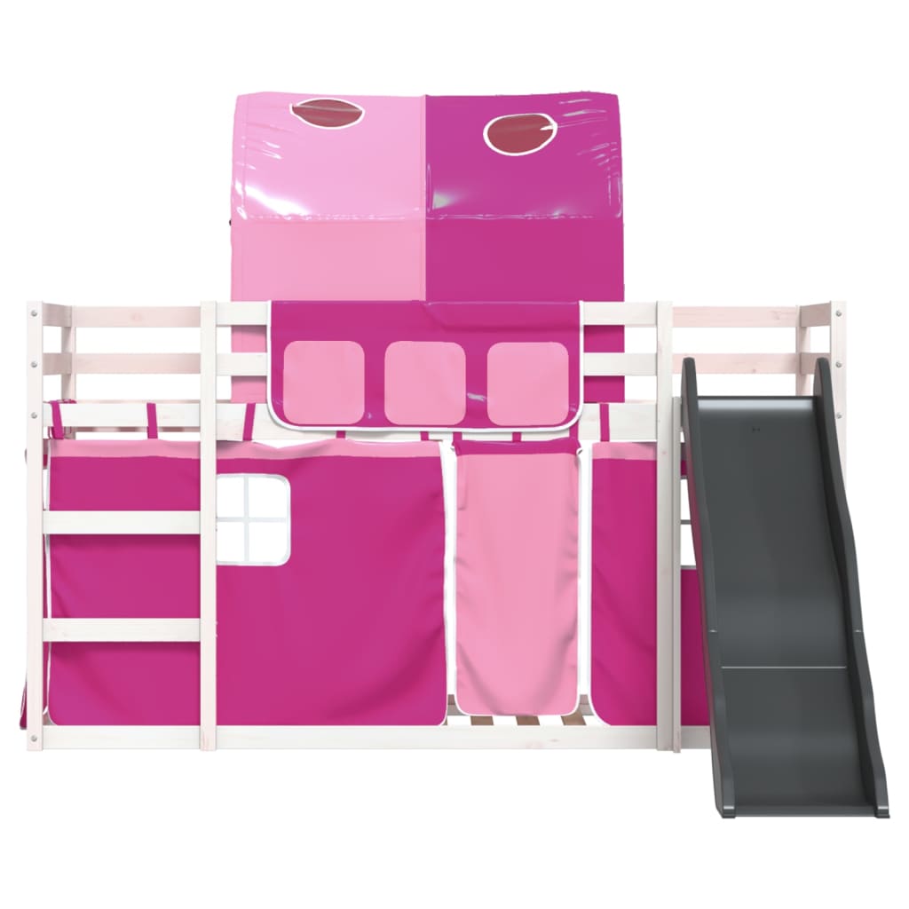 Bunk Bed without Mattress with Slide and Curtains Pink 80x200 cm