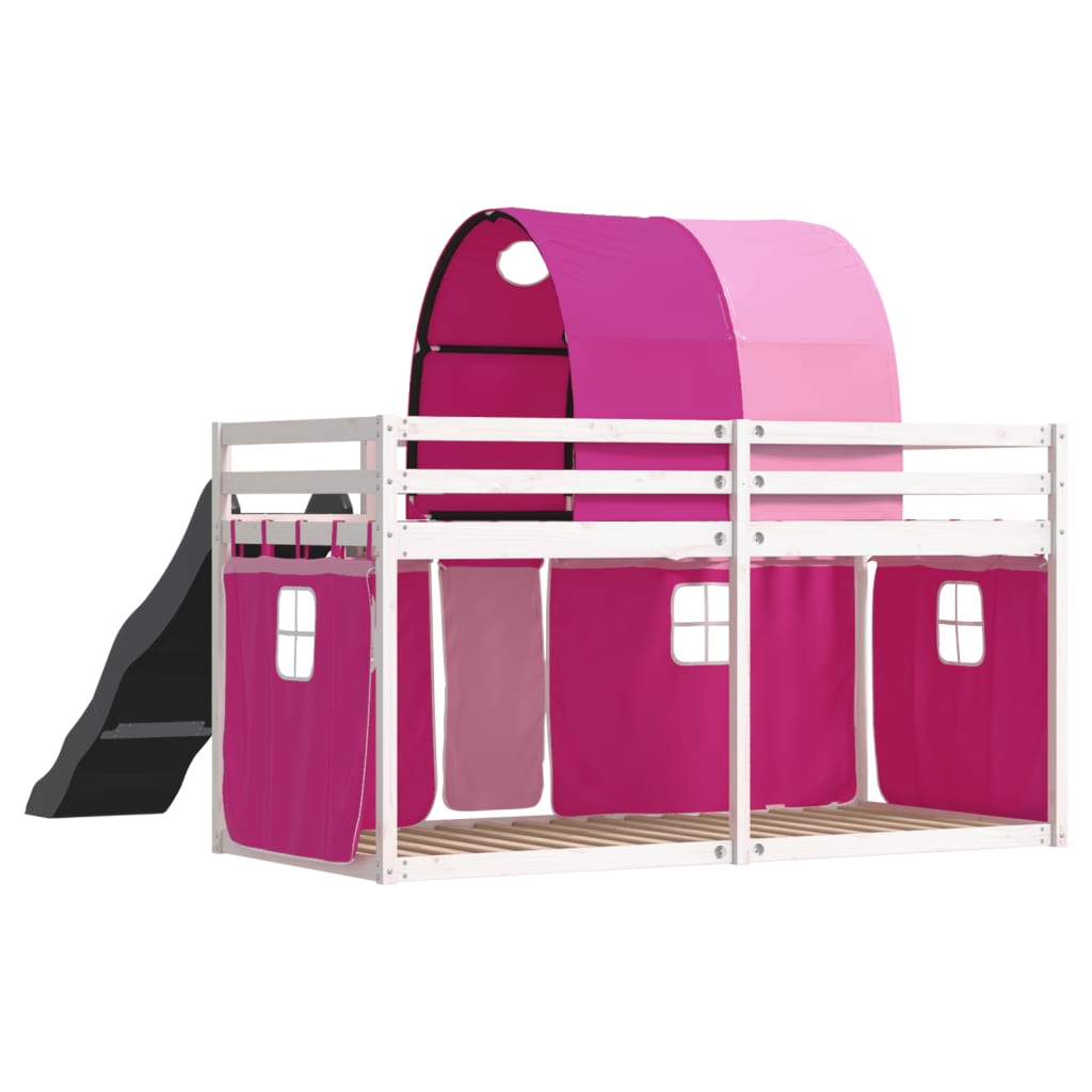 Bunk Bed without Mattress with Slide and Curtains Pink 80x200 cm