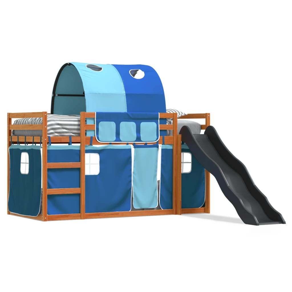 Bunk Bed without Mattress with Slide and Curtains Blue 80x200 cm