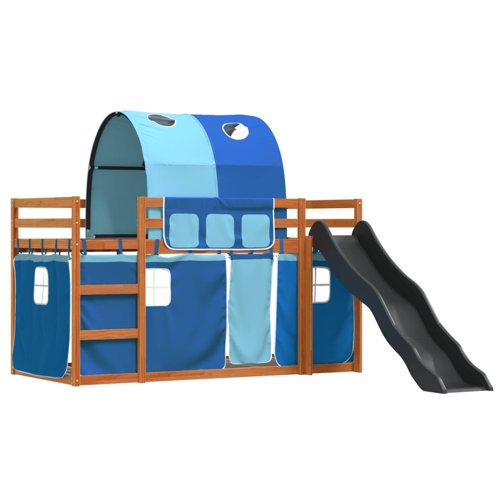 Bunk Bed without Mattress with Slide and Curtains Blue 80x200 cm