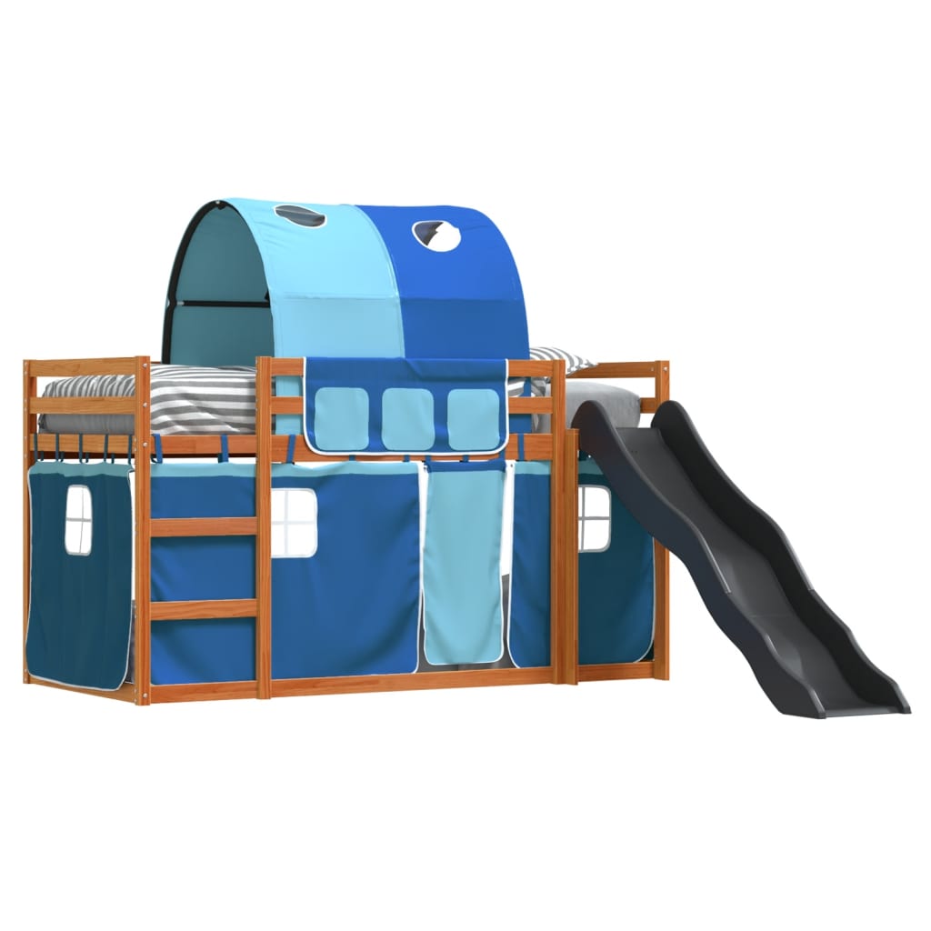 Bunk Bed without Mattress with Slide and Curtains Blue 80x200 cm
