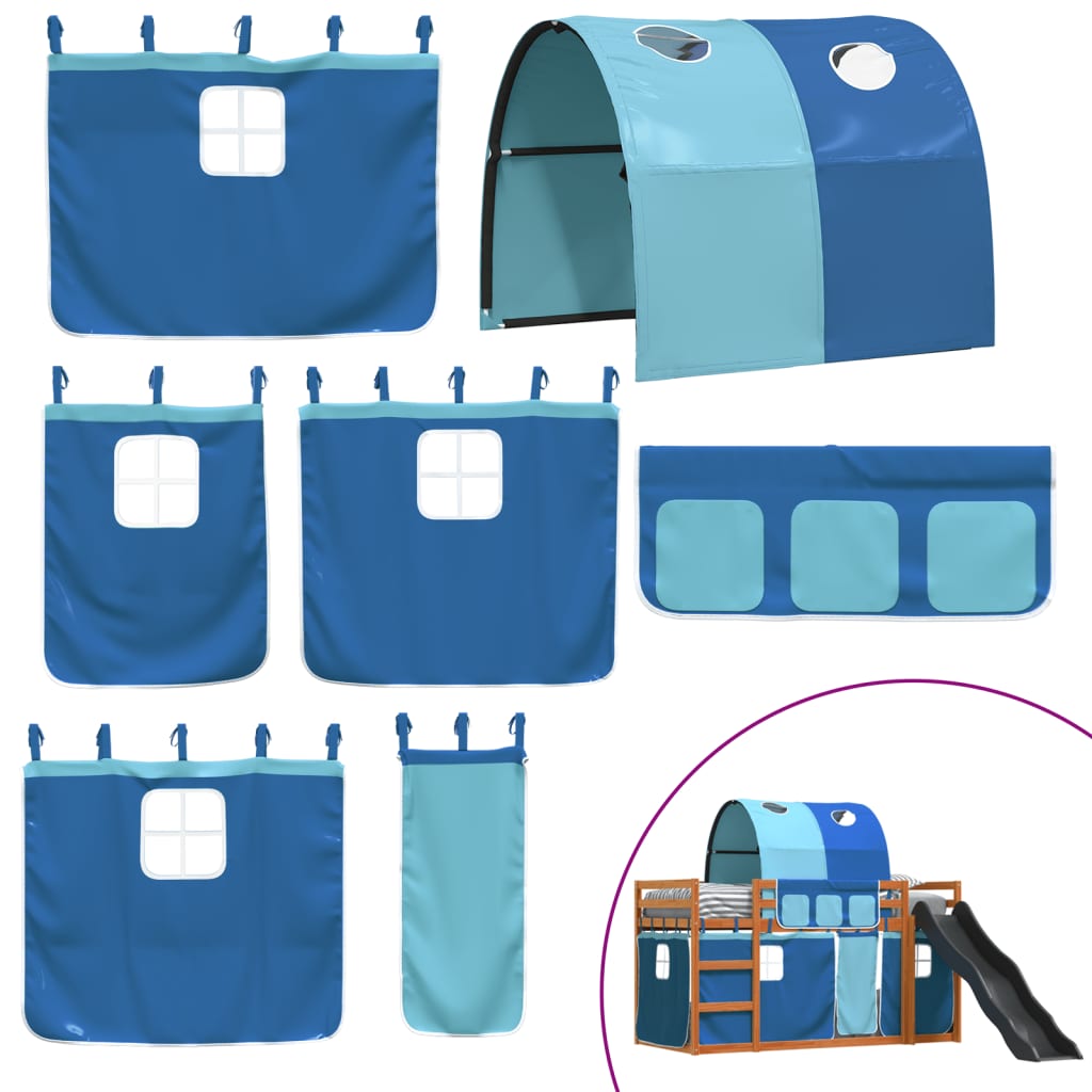 Bunk Bed without Mattress with Slide and Curtains Blue 80x200 cm