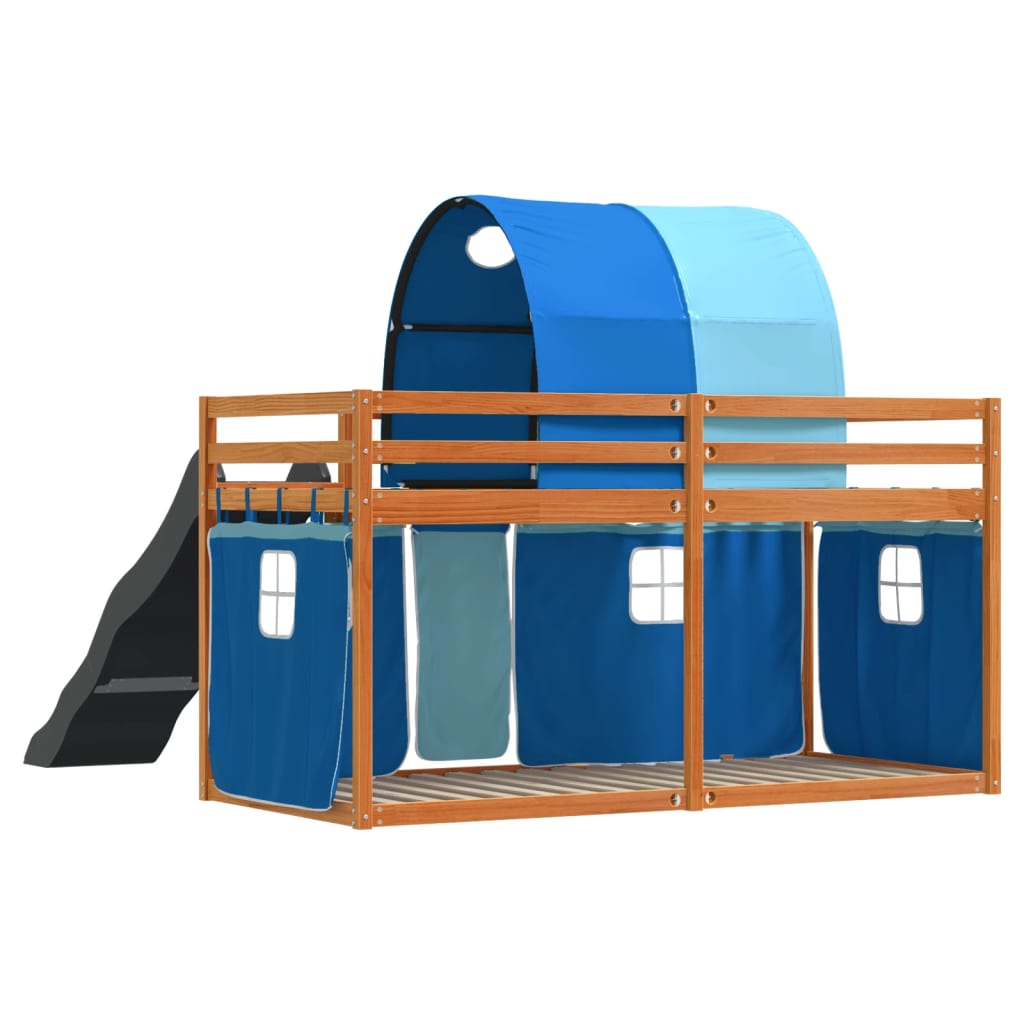 Bunk Bed without Mattress with Slide and Curtains Blue 80x200 cm