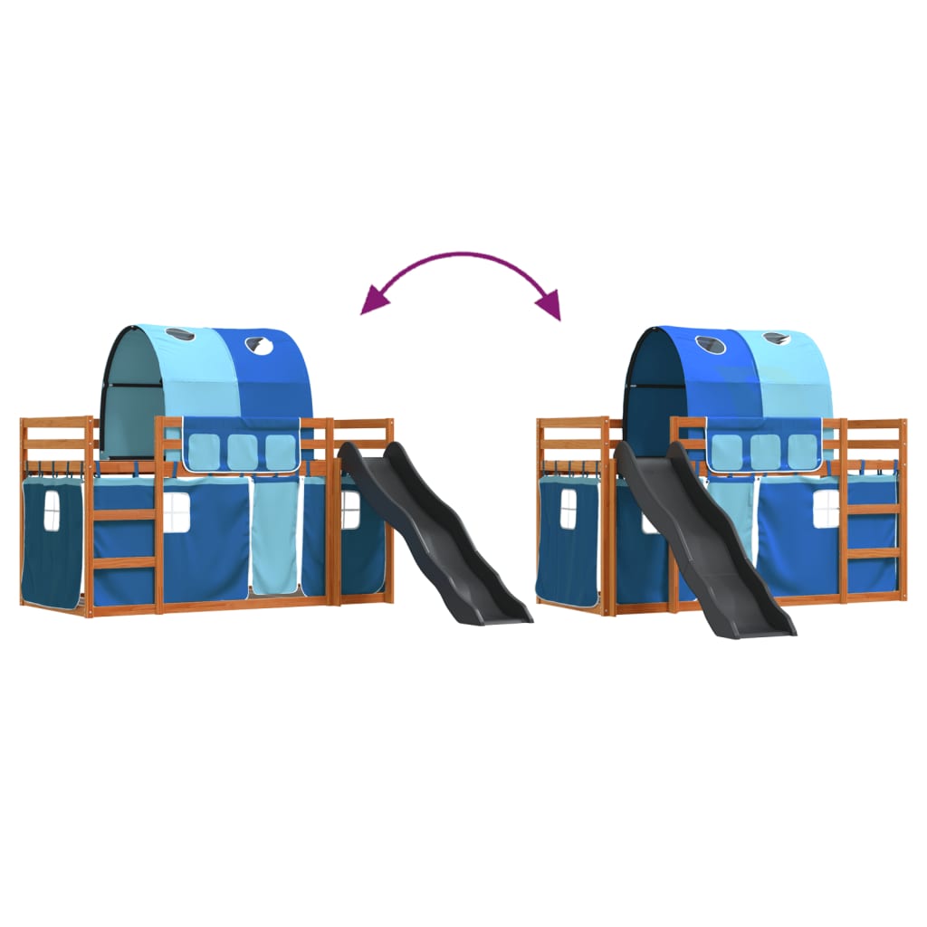 Bunk Bed without Mattress with Slide and Curtains Blue 80x200 cm