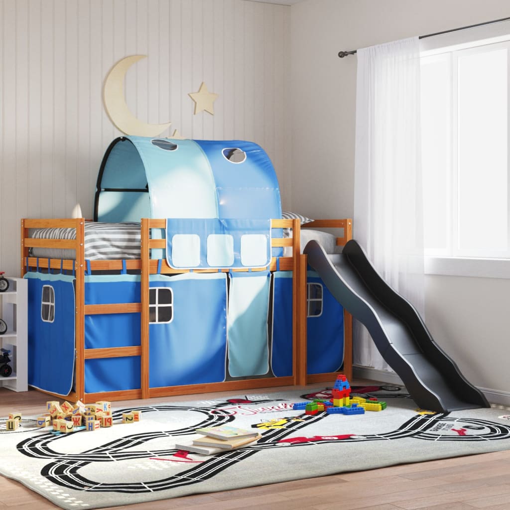 Bunk Bed without Mattress with Slide and Curtains Blue 80x200 cm
