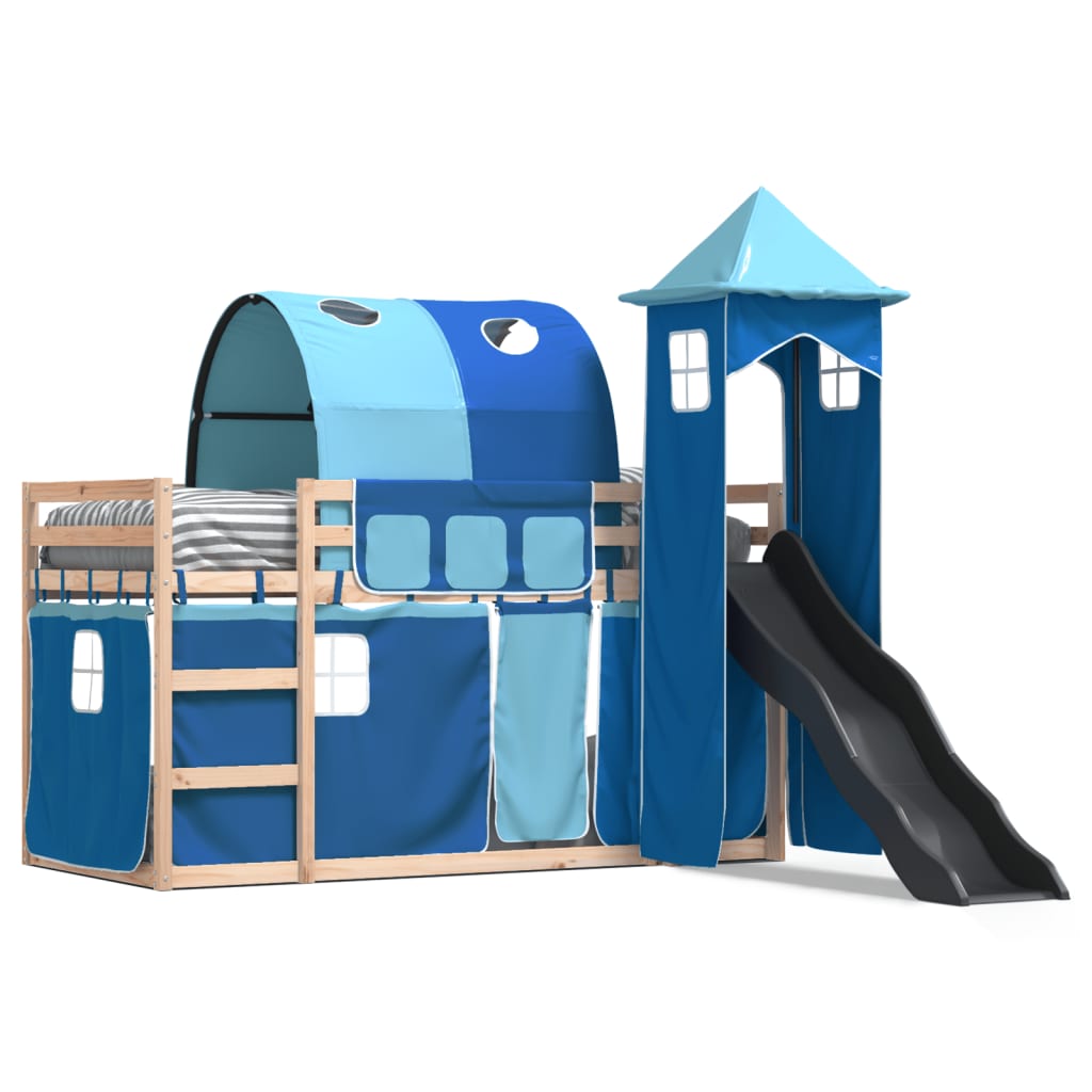 Bunk Bed without Mattress with Slide and Curtains Blue 90x200 cm