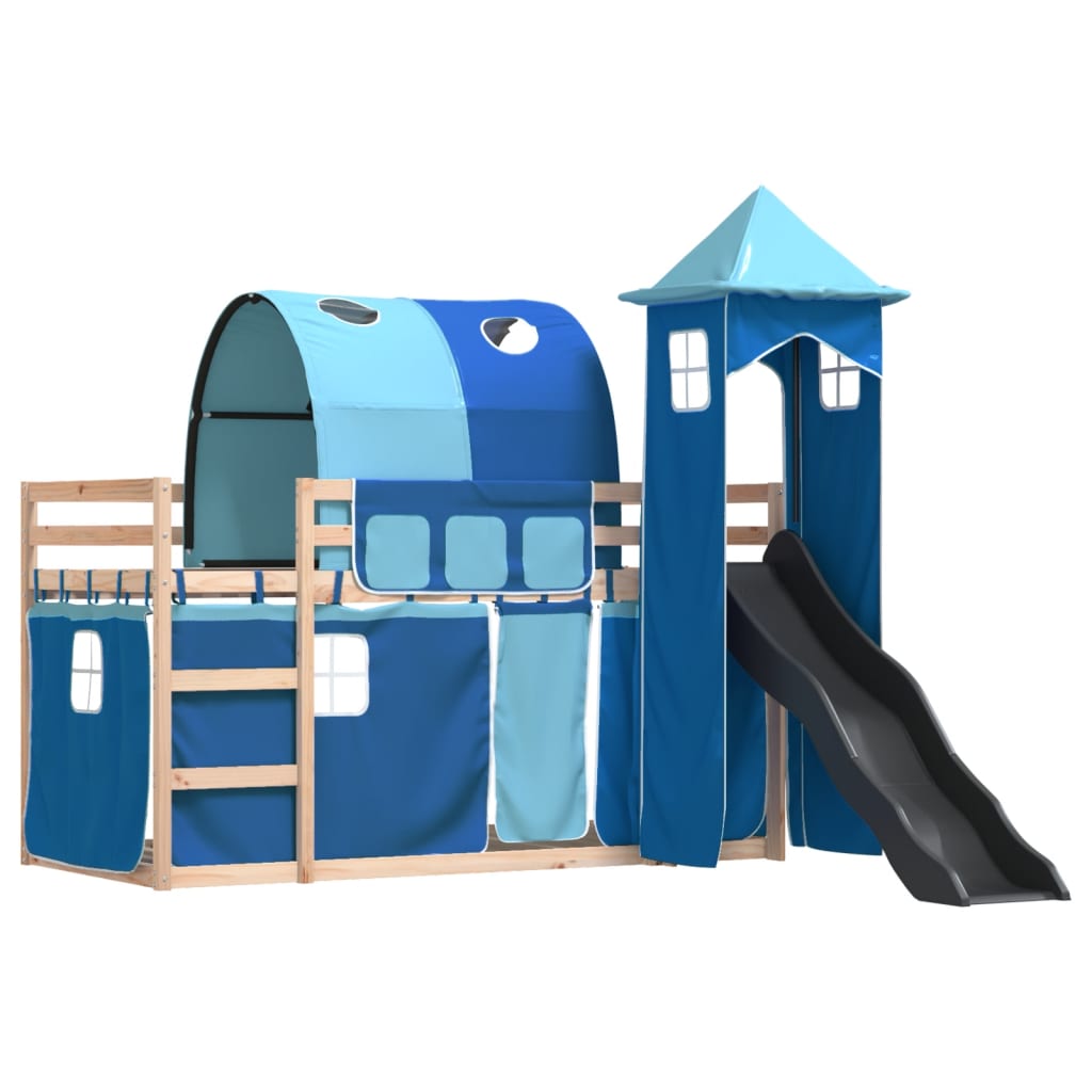 Bunk Bed without Mattress with Slide and Curtains Blue 90x200 cm