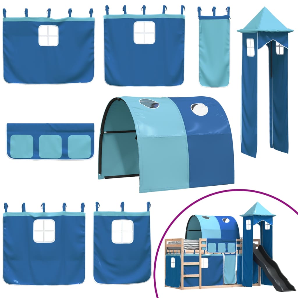 Bunk Bed without Mattress with Slide and Curtains Blue 90x200 cm