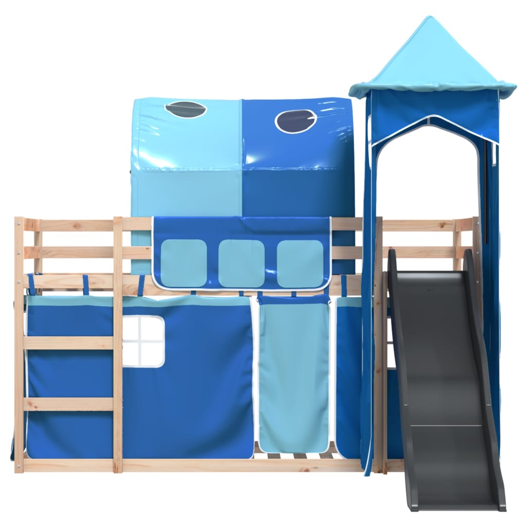 Bunk Bed without Mattress with Slide and Curtains Blue 90x200 cm