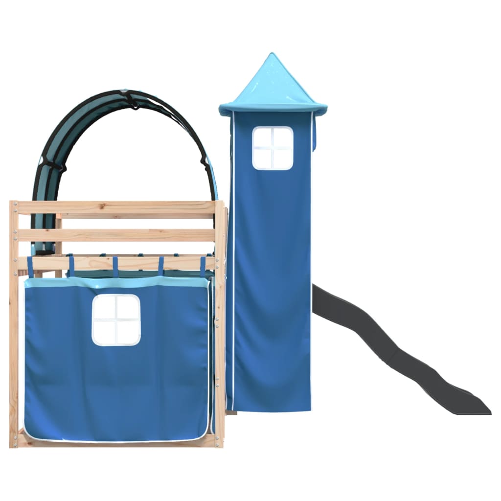 Bunk Bed without Mattress with Slide and Curtains Blue 90x200 cm