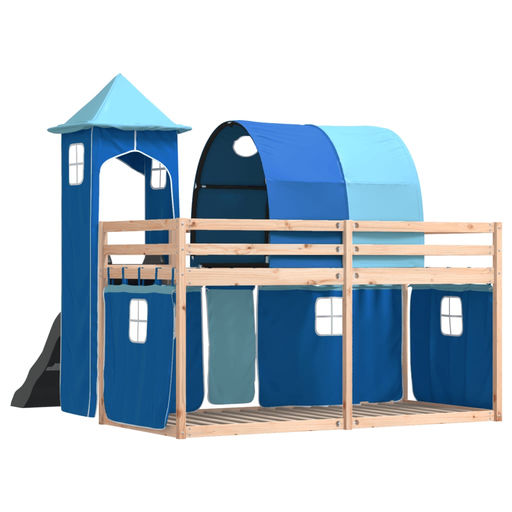 Bunk Bed without Mattress with Slide and Curtains Blue 90x200 cm