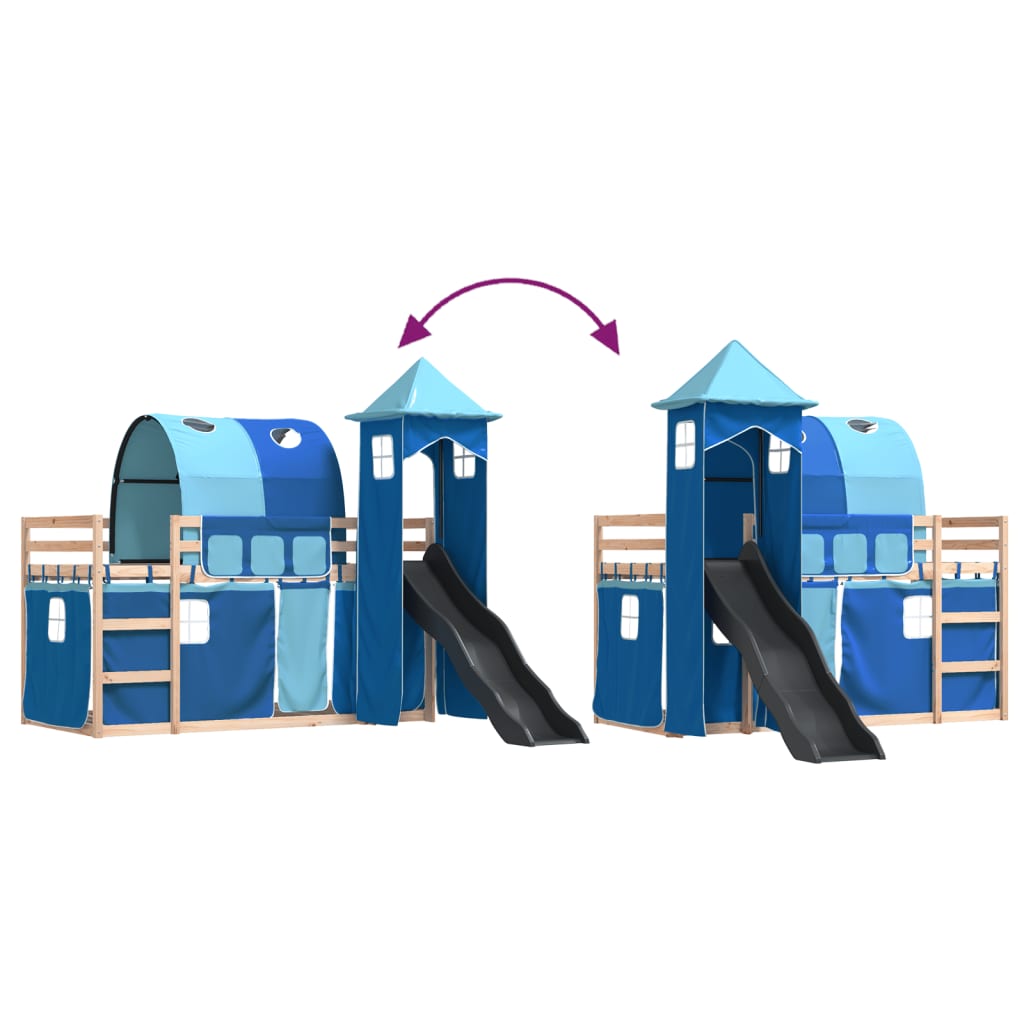 Bunk Bed without Mattress with Slide and Curtains Blue 90x200 cm