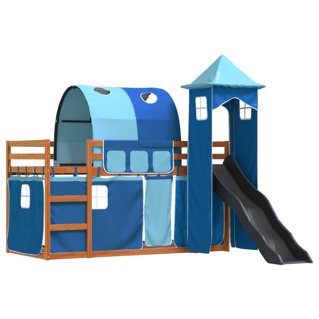 Bunk Bed without Mattress with Slide and Curtains Blue 90x200 cm