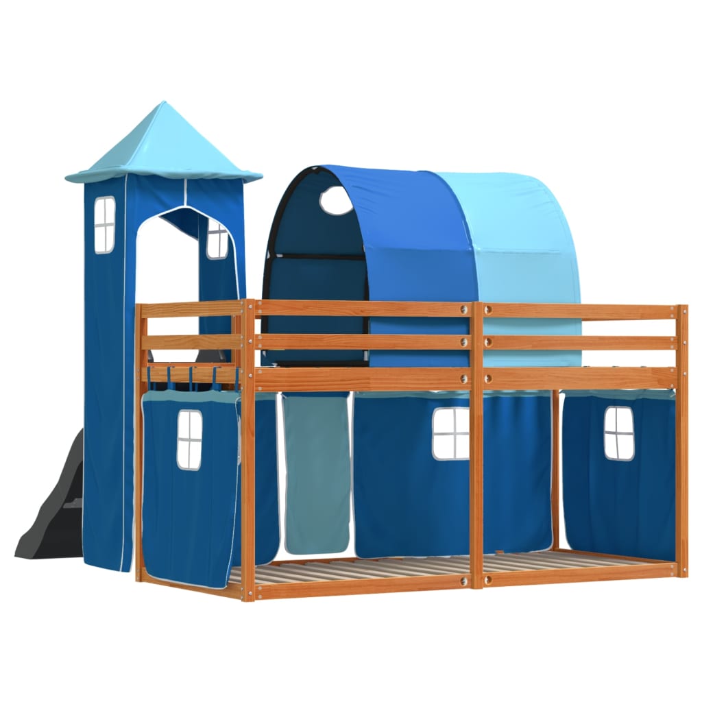 Bunk Bed without Mattress with Slide and Curtains Blue 90x200 cm