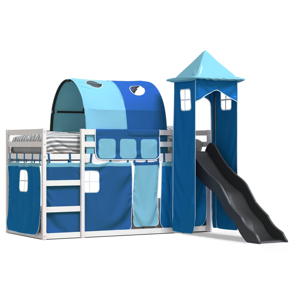 Bunk Bed without Mattress with Slide and Curtains Blue 80x200 cm