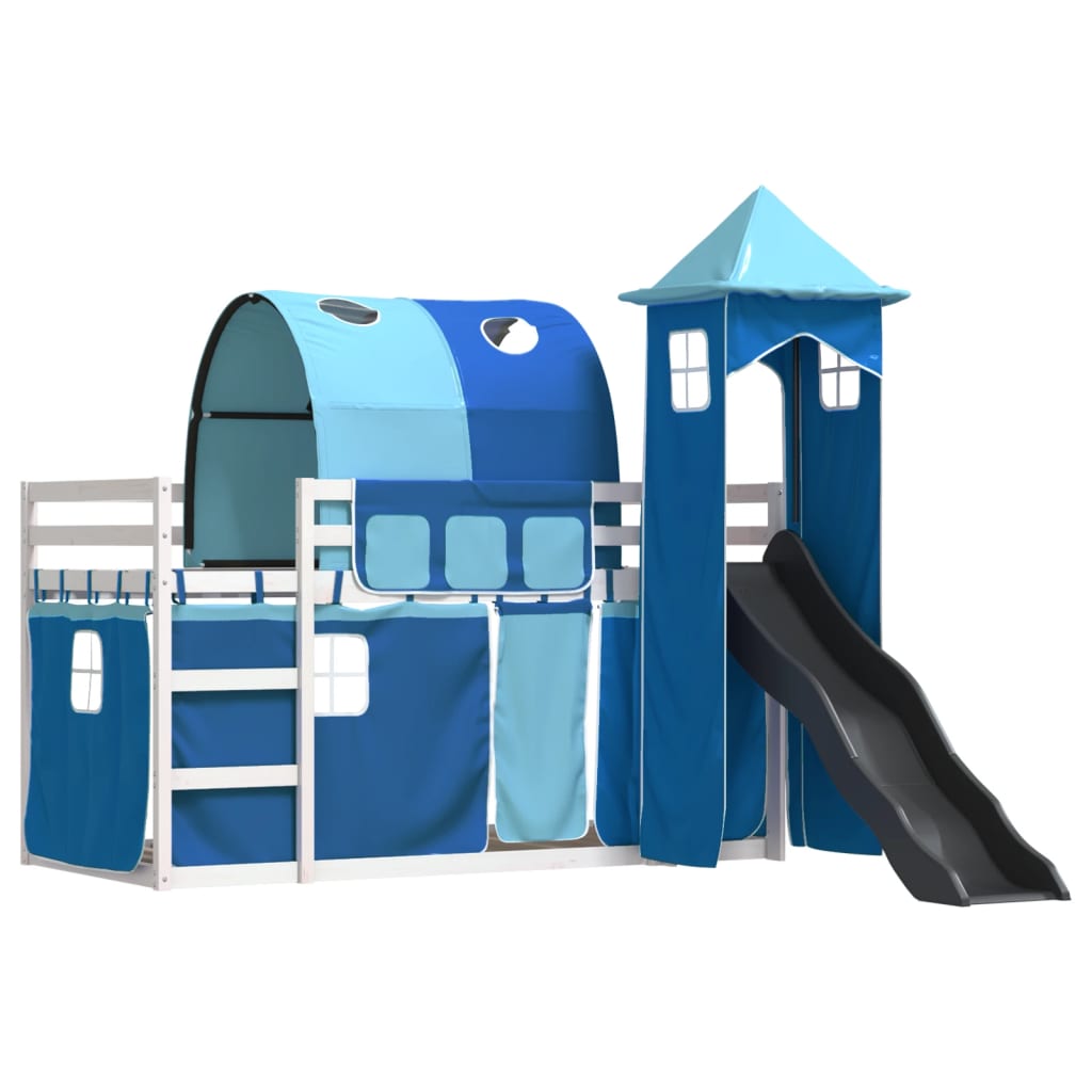 Bunk Bed without Mattress with Slide and Curtains Blue 80x200 cm