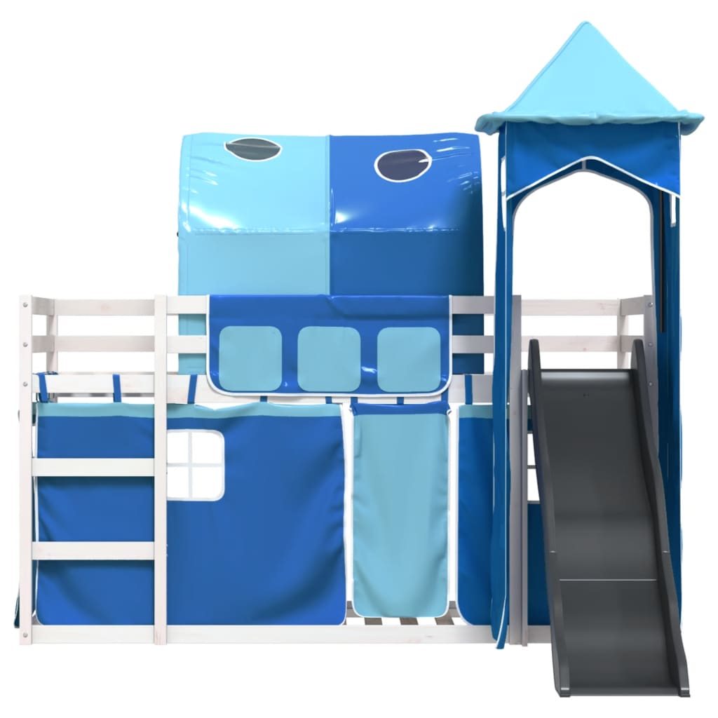 Bunk Bed without Mattress with Slide and Curtains Blue 80x200 cm