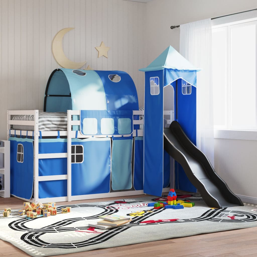 Bunk Bed without Mattress with Slide and Curtains Blue 80x200 cm