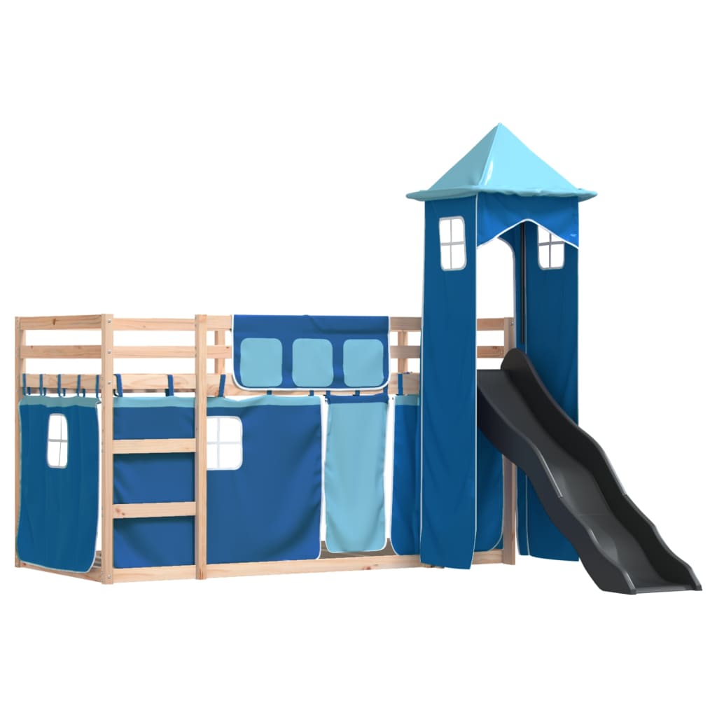 Bunk Bed without Mattress with Slide and Curtains Blue 90x200 cm