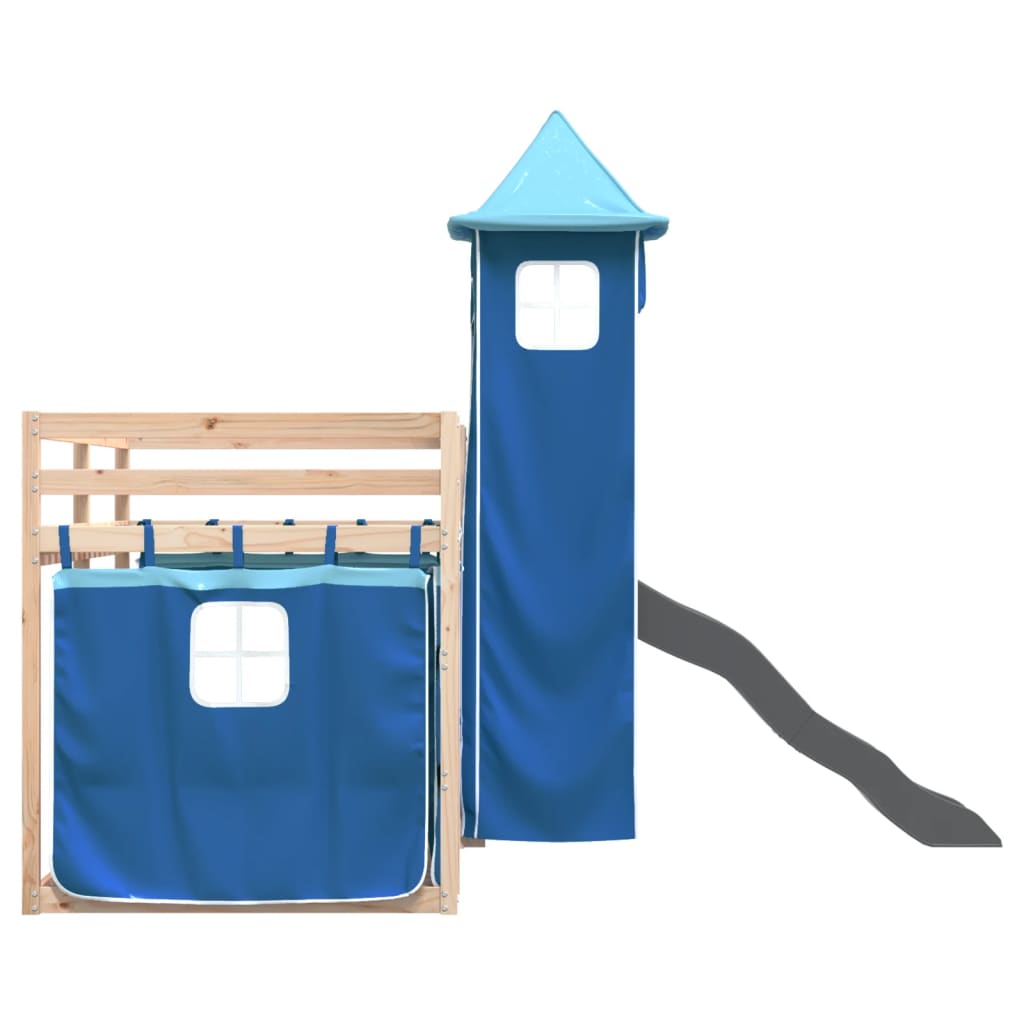 Bunk Bed without Mattress with Slide and Curtains Blue 90x200 cm
